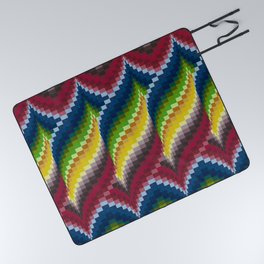 Bargello Quilt Pattern Impression 3 - red, blue, green, gold, ombre Picnic Blanket