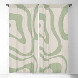 Liquid Swirl Abstract Pattern in Almond and Sage Green Blackout Curtain