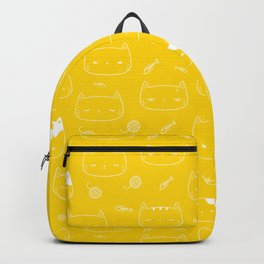 Yellow and White Doodle Kitten Faces Pattern Backpack