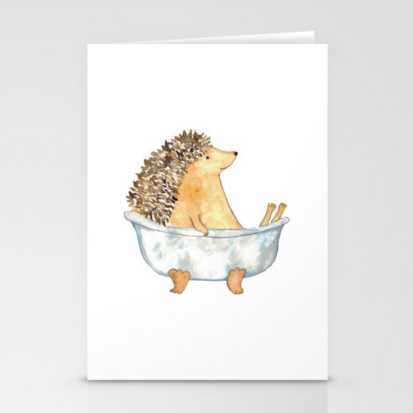 Hedgehog taking bath watercolor  Stationery Cards