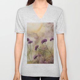 Purple Wild Flowers & Spider Web Watercolour Painting V Neck T Shirt