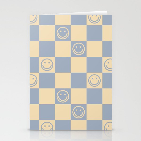 Cute Smiley Faces on Checkerboard \\ Neutral Color Palette Stationery Cards