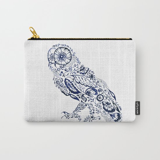 Folk Floral Indigo Owl Carry-All Pouch