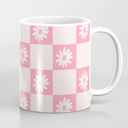 Groovy Pink Floral Checkered Pattern  Mug