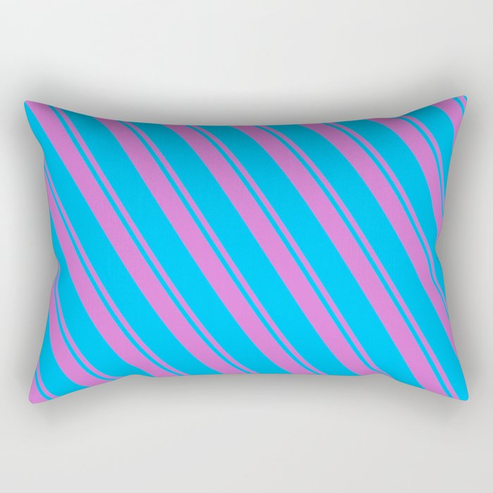 Orchid and Deep Sky Blue Colored Lines Pattern Rectangular Pillow