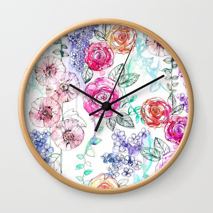 Pastel Rose Garden 02 Wall Clock
