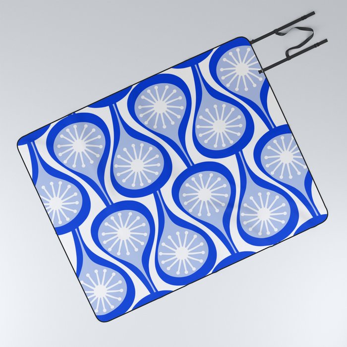 Atomic Drops Mid Century Modern Pattern Royal Blue Light Blue White Picnic Blanket
