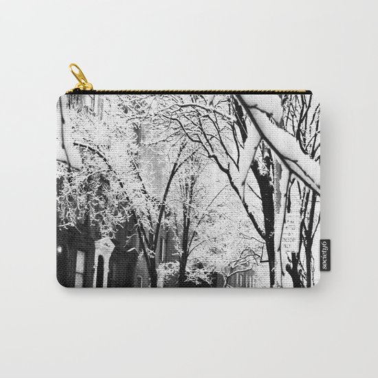 Black and White Photo of the Beautiful Brooklyn Heights covered in icy snow Carry-All Pouch
