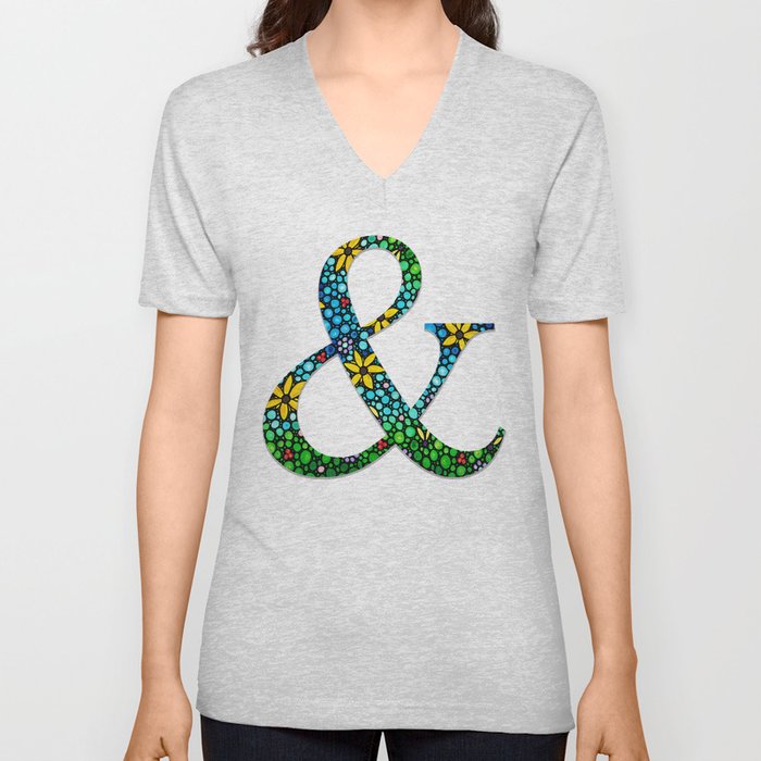 Ampersand Art - Whimsical Floral Flower Punctuation Sign V Neck T Shirt