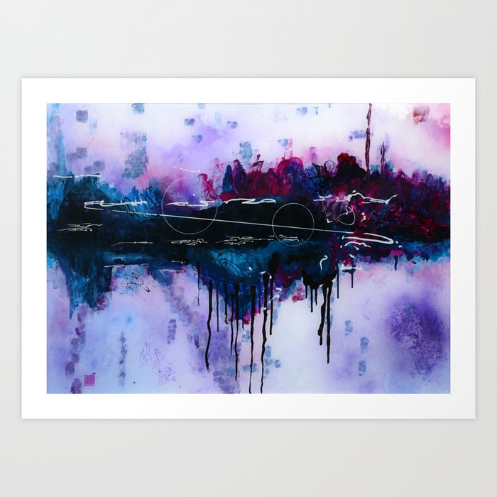 Dawn Pink And Fushia Black And Blue Acrylic Abstract Artwork Art