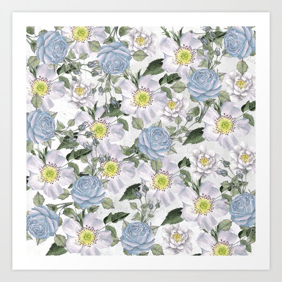 Vintage Roses Blue Art Print