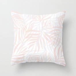 Pastel pink and gray palm leaves Throw Pillow