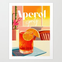 Retro Aperol Spritz Sunset Orange Cocktail Art Homebar Recipe Vintage Art Print