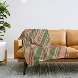 [ Thumbnail: Dark Salmon and Dark Olive Green Colored Striped/Lined Pattern Throw Blanket ]