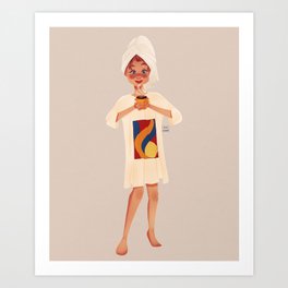Morning coffee after shower Art Print