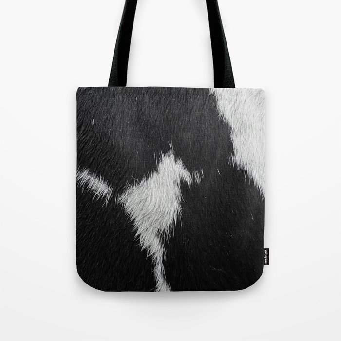 Black Cowhide, Cow Skin Print Pattern, Modern Cowhide Faux Leather Tote Bag