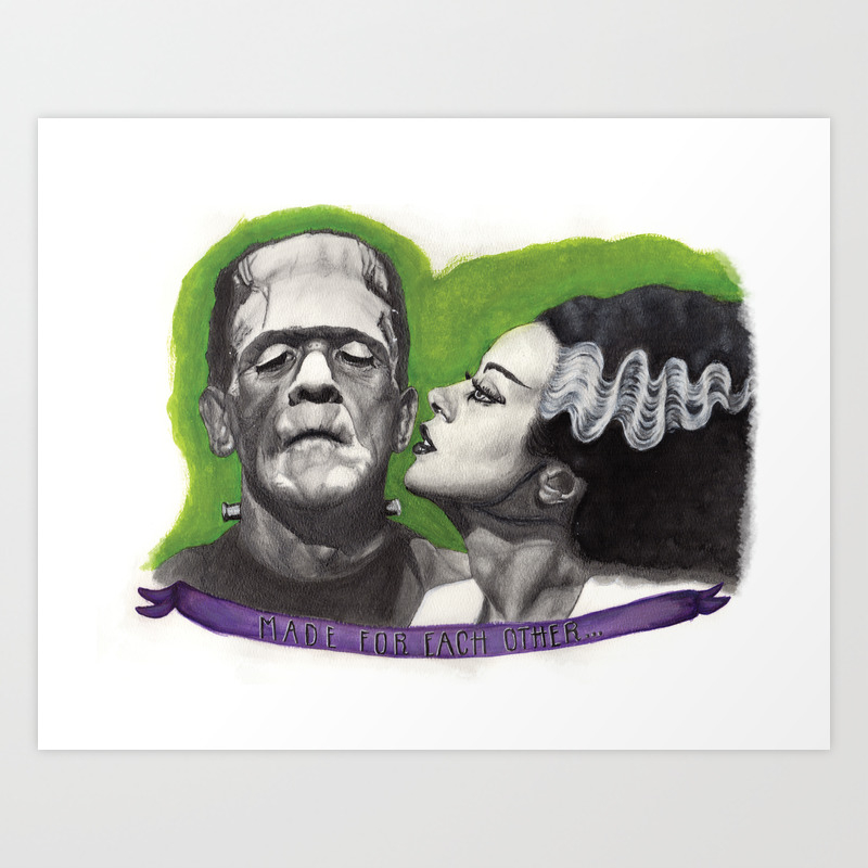 Watercolor Painting Of Frankenstein Bride Art Print By Whiskey