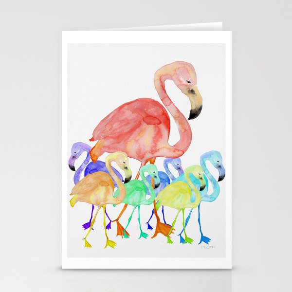 Family of Flamingos Watercolor Stationery Cards