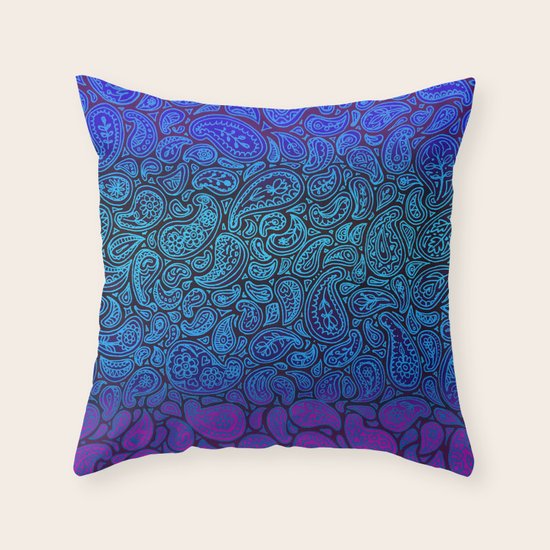 Purple Paisley - ombre paisley pattern in purple, blue and black. Throw Pillow by Micklyn Society6