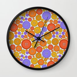 colorful buttons Wall Clock | Orange, Pattern, Colorfulbuttons, Katrinkhanova, Buttons, Graphicdesign, Purple, Brightpattern, Bright, Colorful 