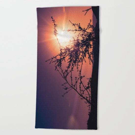 Catching the Moment (Coral Orange Sunset, Dark Violet sky) Beach Towel