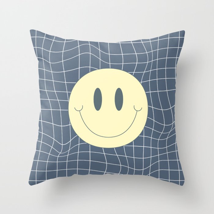 Warp checked smiley in gray Throw Pillow