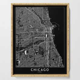 Chicago Black Map Serving Tray