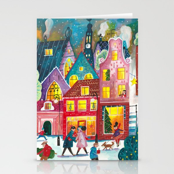 Amsterdam festive city lights in the snow Stationery Cards