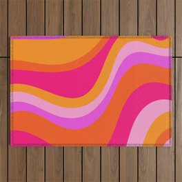 Retro Waves Abstract Pattern Pink Magenta Orange Outdoor Rug