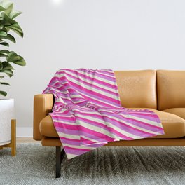 [ Thumbnail: Orchid, Beige & Deep Pink Colored Pattern of Stripes Throw Blanket ]