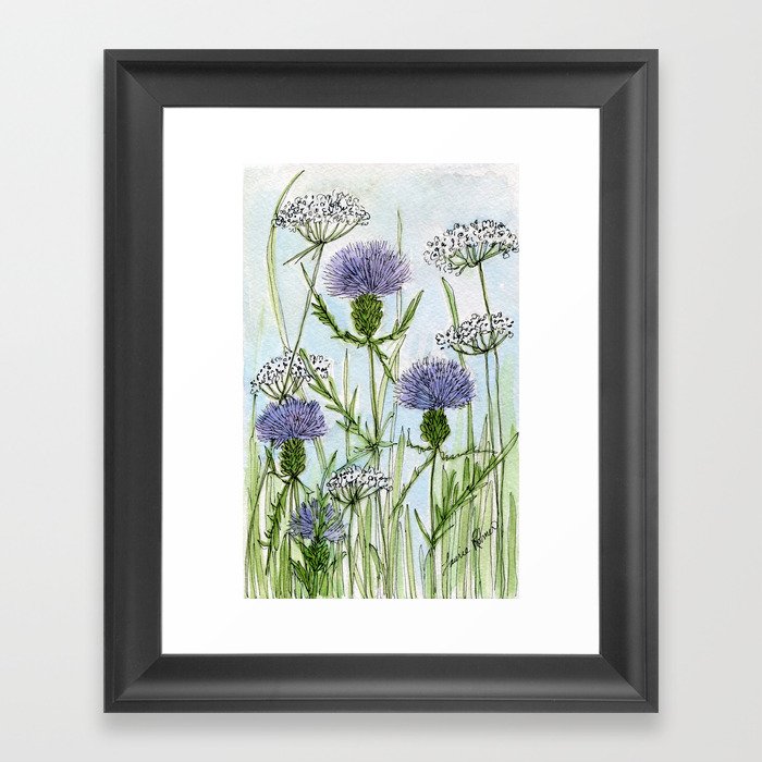 Thistle White Lace Watercolor Framed Art Print