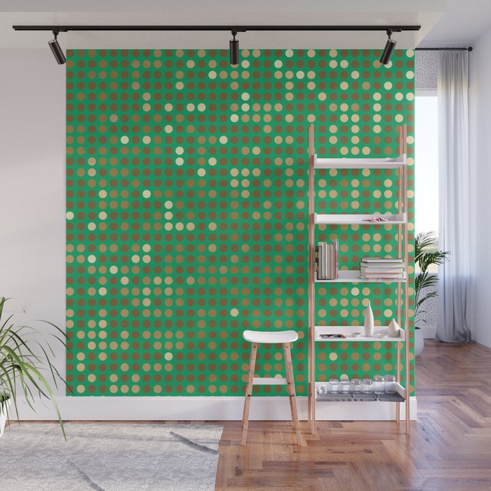 Gold Polka Dots on Green Background Wall Mural