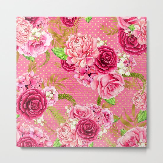 Pink Roses Pattern 07 Metal Print