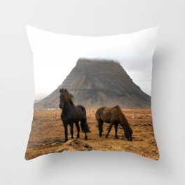 Wild Horses at Kirkjufell Throw Pillow