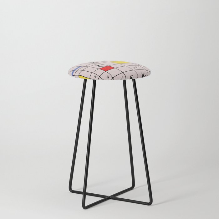 Dancing like Piet Mondrian - Composition with Red, Yellow, and Blue on the light pink background Counter Stool