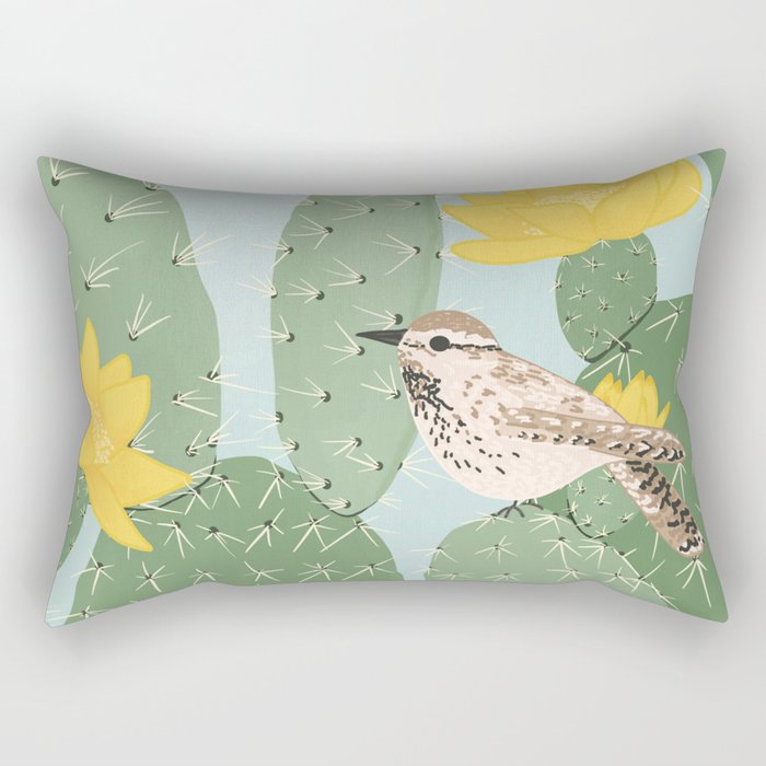 Prickly Pear with Wrens  Rectangular Pillow