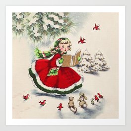 Vintage Christmas Girl Art Print