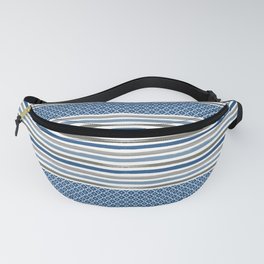 Modern Beachy Paint Brush Stripes in Blue and Putty Gray Fanny Pack