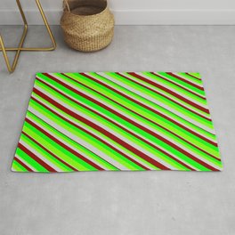 [ Thumbnail: Lime, Chartreuse, Light Grey & Dark Red Colored Stripes/Lines Pattern Rug ]