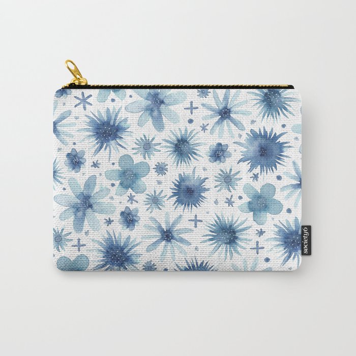indigo brush floral Carry-All Pouch