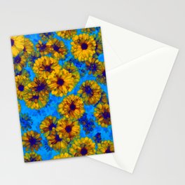 Yellow Blue floral bloom summer design Stationery Card