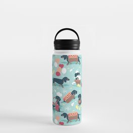 Hot dogs and lemonade // aqua background navy dachshunds Water Bottle