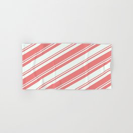[ Thumbnail: Mint Cream & Light Coral Colored Striped/Lined Pattern Hand & Bath Towel ]
