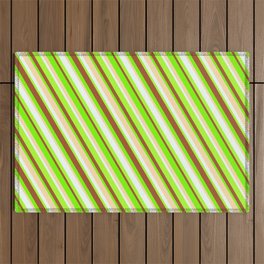 [ Thumbnail: Colorful Green, Tan, Mint Cream, Light Green & Sienna Colored Lines/Stripes Pattern Outdoor Rug ]