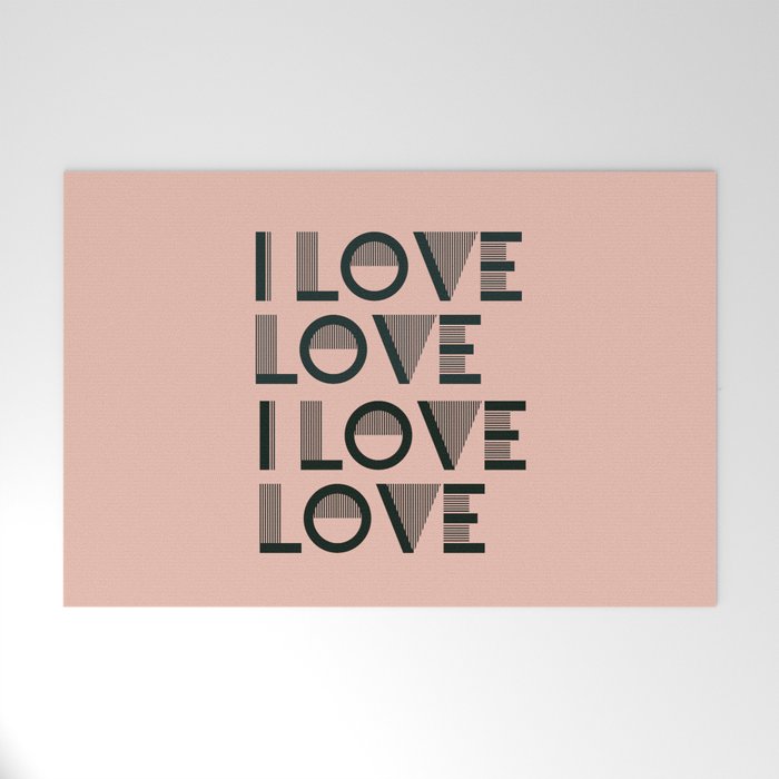 I Love Love - Jazz Age Coral pink color modern abstract illustration  Welcome Mat