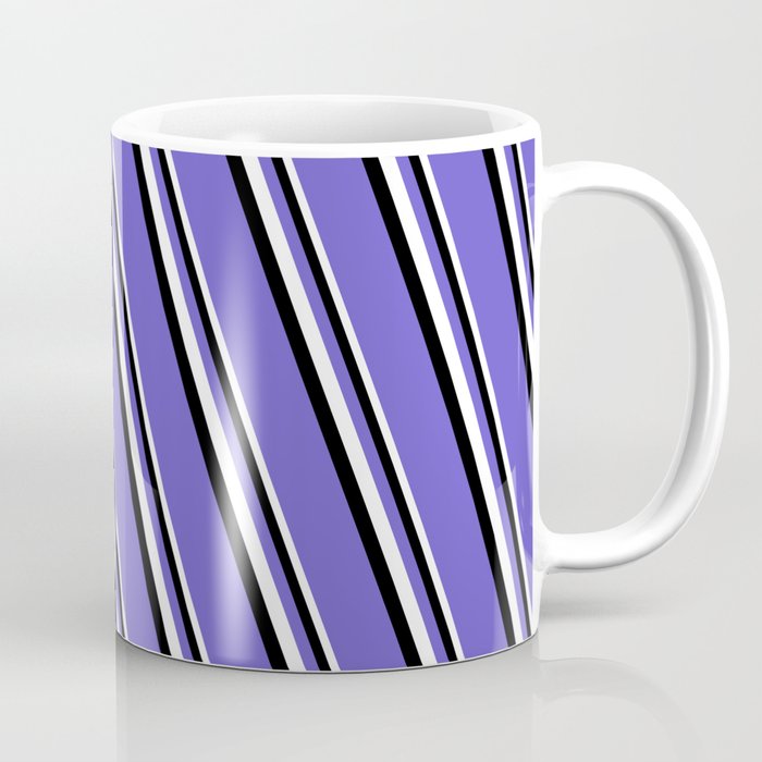 White, Black & Slate Blue Colored Stripes Pattern Coffee Mug