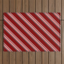 [ Thumbnail: Light Coral, Dim Grey & Maroon Colored Pattern of Stripes Outdoor Rug ]