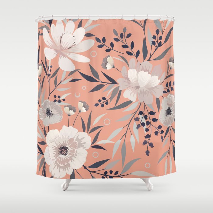 Coral and gray shower deals curtain