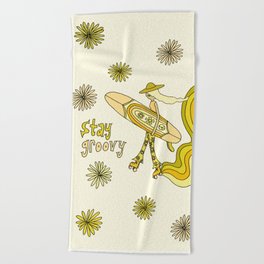 stay groovy rollerskate // retro surf art by surfy birdy Beach Towel