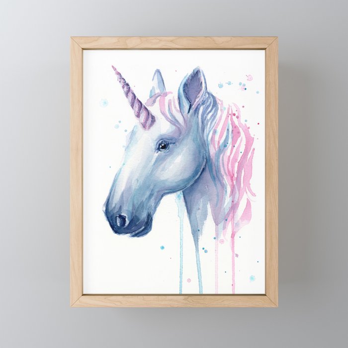 Blue Pink Unicorn Framed Mini Art Print By Olechka Society6